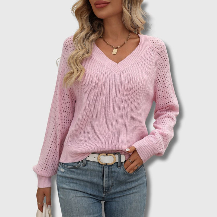 Ellie | V Neck Long Sleeve Top with Ribbed Design