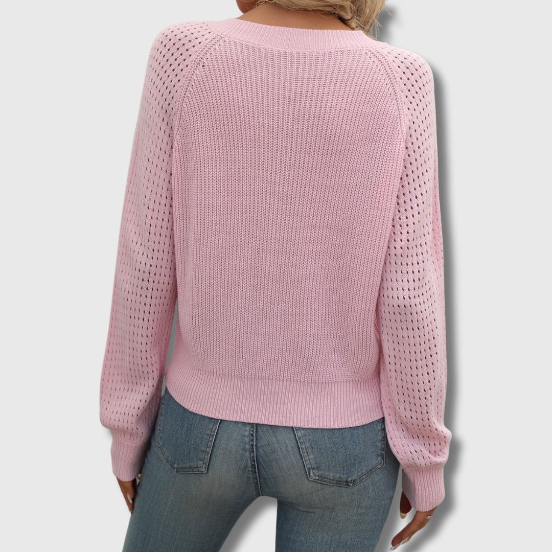 Ellie | V Neck Long Sleeve Top with Ribbed Design