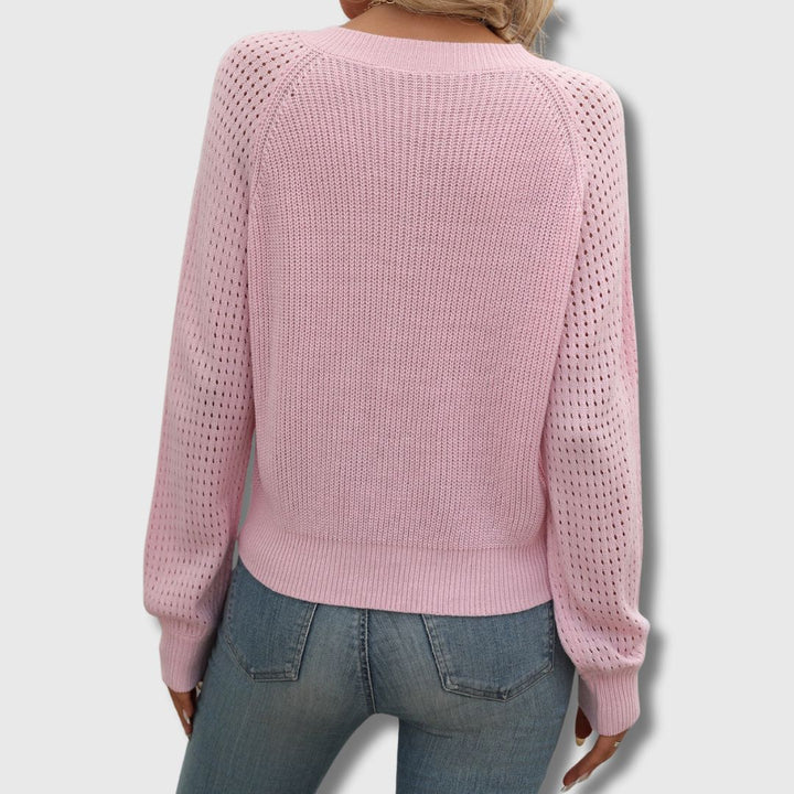Ellie | V Neck Long Sleeve Top with Ribbed Design
