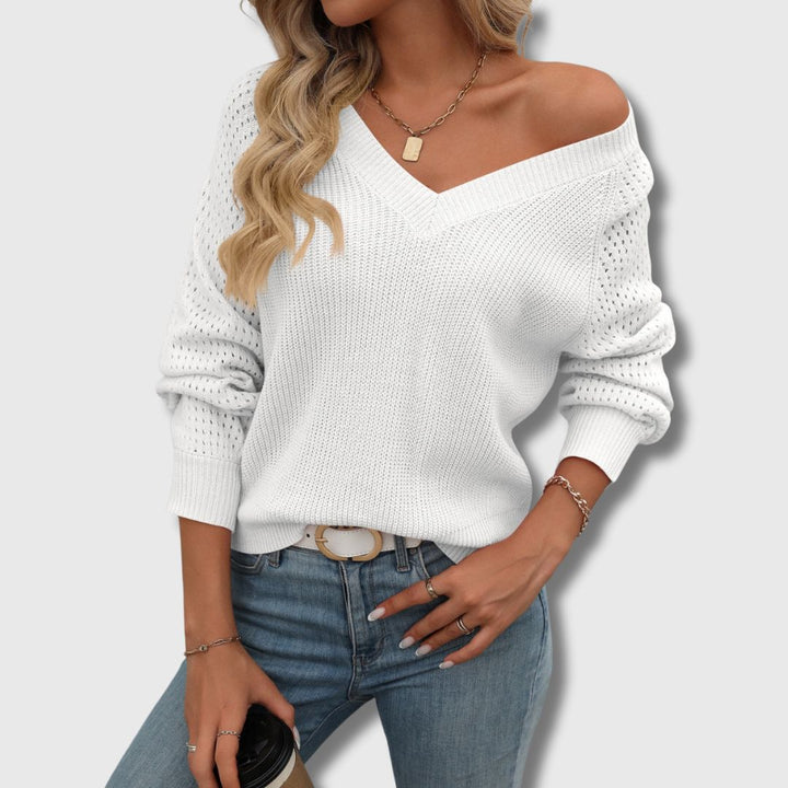 Ellie | V Neck Long Sleeve Top with Ribbed Design