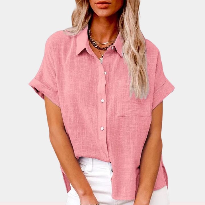 Women's Short Sleeve Button Down Shirt with Chest Pocket
