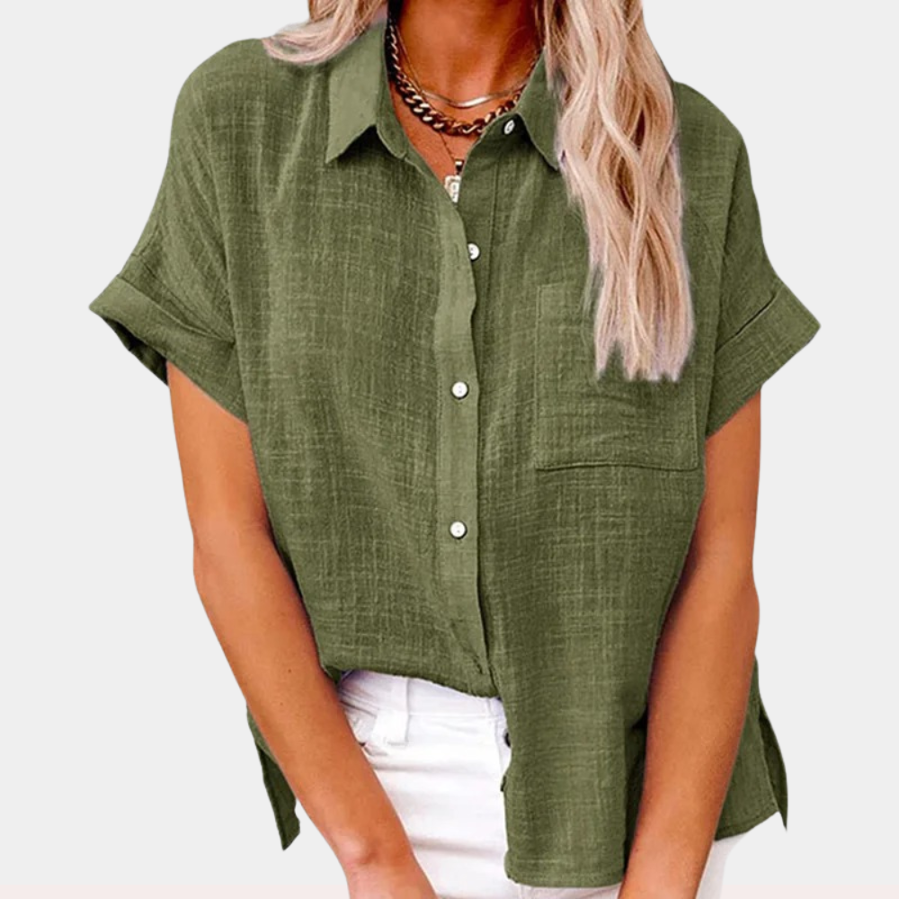 Women's Short Sleeve Button Down Shirt with Chest Pocket