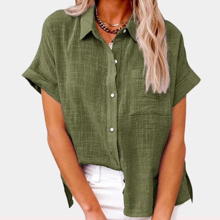 Women's Short Sleeve Button Down Shirt with Chest Pocket