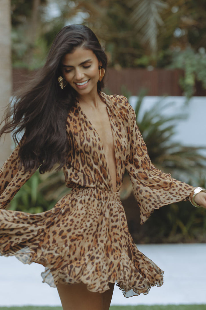 Charlotte | Mini Summer Dress with Leopard Print and V-Neck