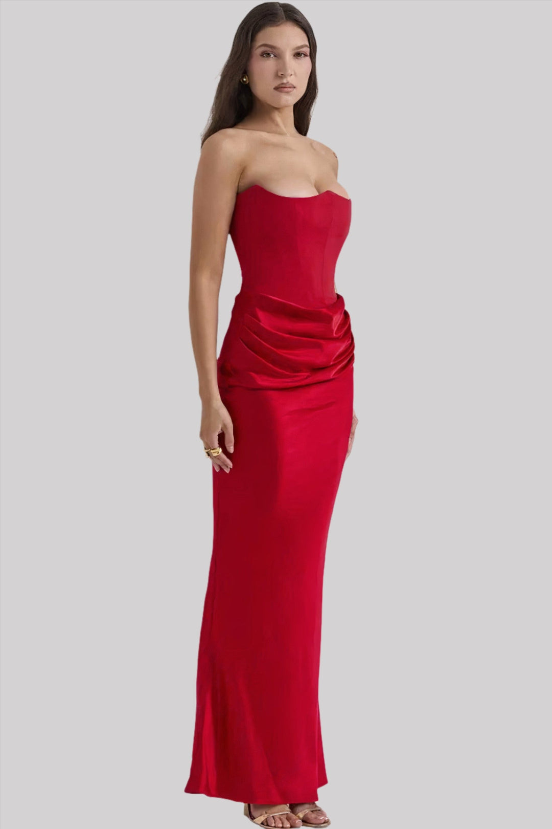 Vera | Maxi Wedding Guest Dress with Strapless Bodice and Draped Skirt