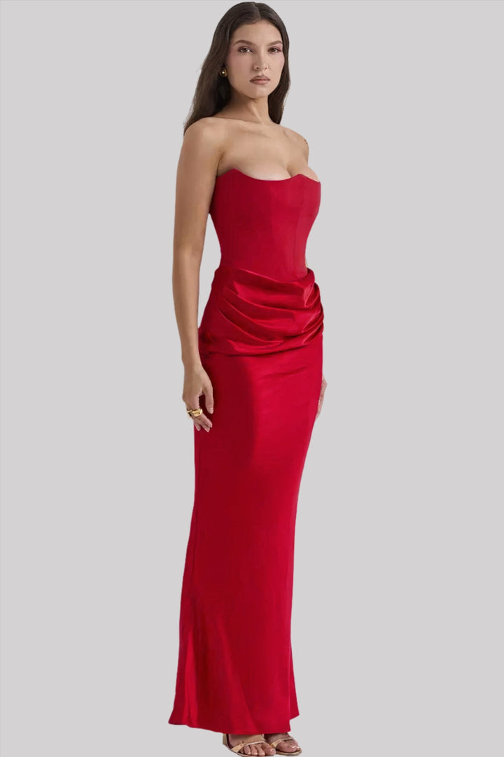 Vera | Maxi Wedding Guest Dress with Strapless Bodice and Draped Skirt