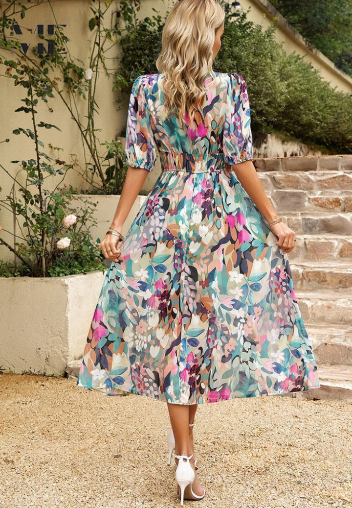Ruby | Maxi Summer Dress with Floral Print and Belted Waist