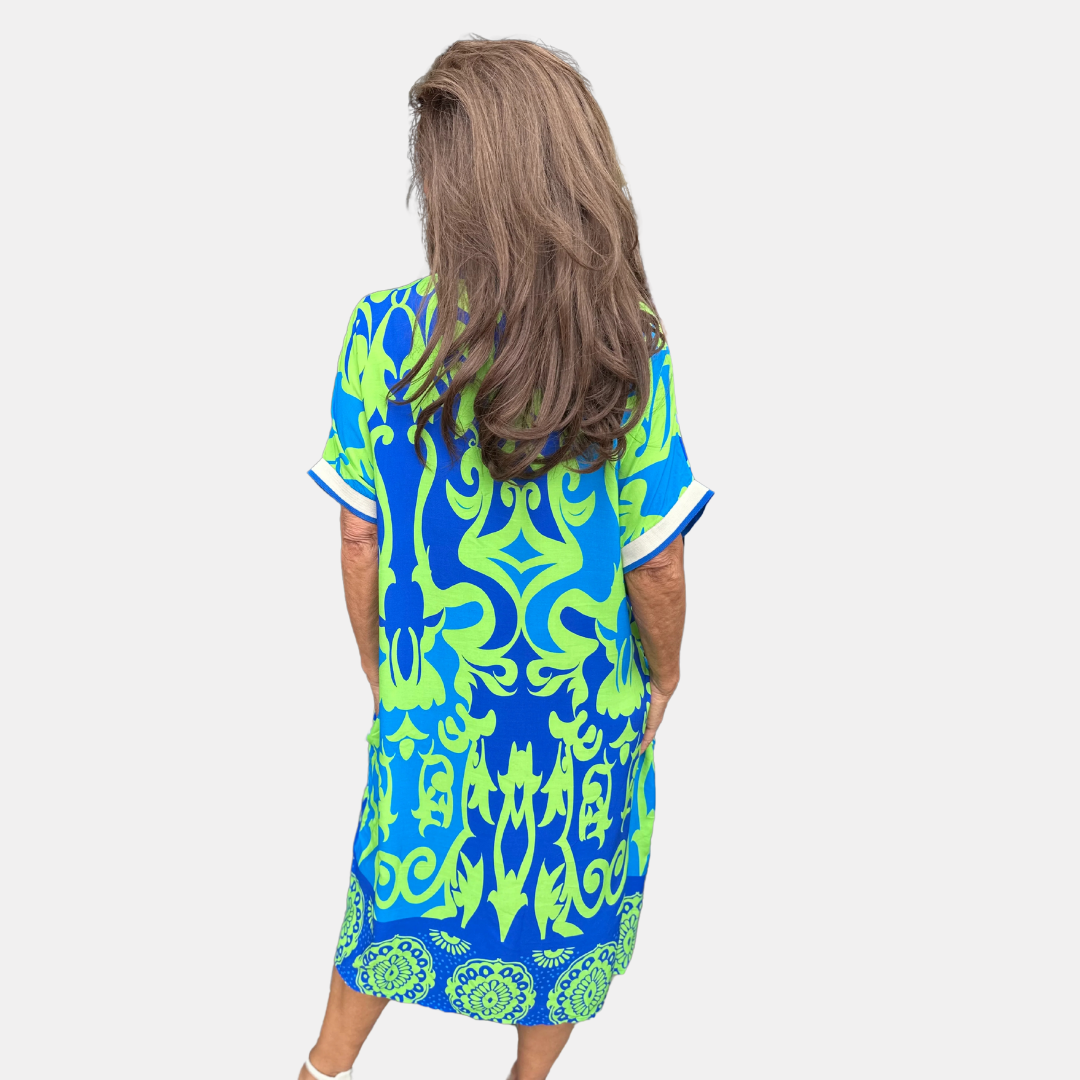 Elena | Midi Summer Dress with Abstract Print and V-Neck