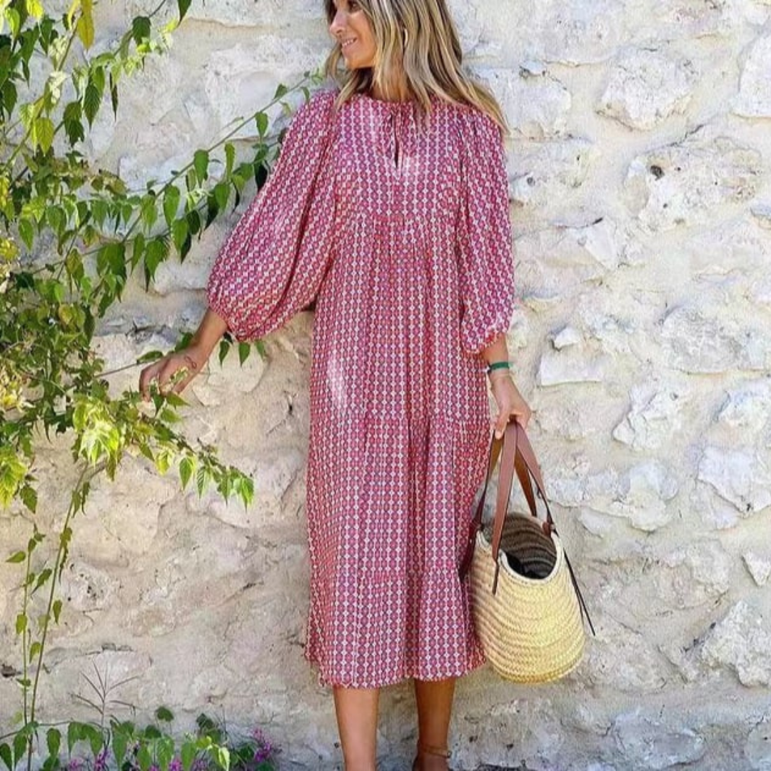 Lucy | Maxi Summer Dress with Boho Print and Puff Sleeves