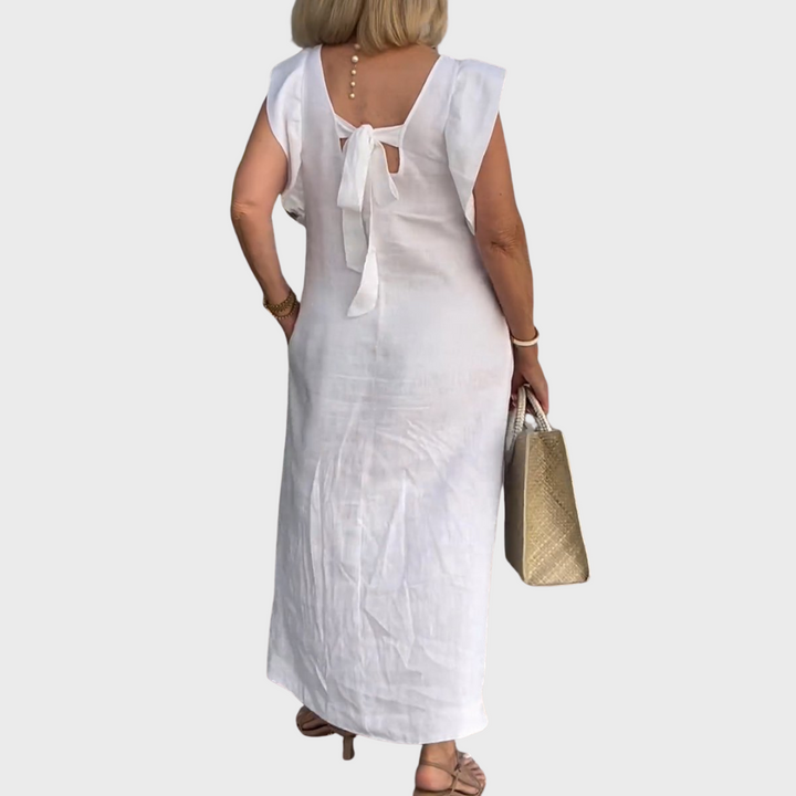 Jenny | Midi Summer Dress with V-Neck and Flutter Sleeves