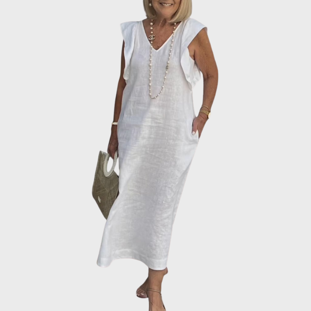 Jenny | Midi Summer Dress with V-Neck and Flutter Sleeves