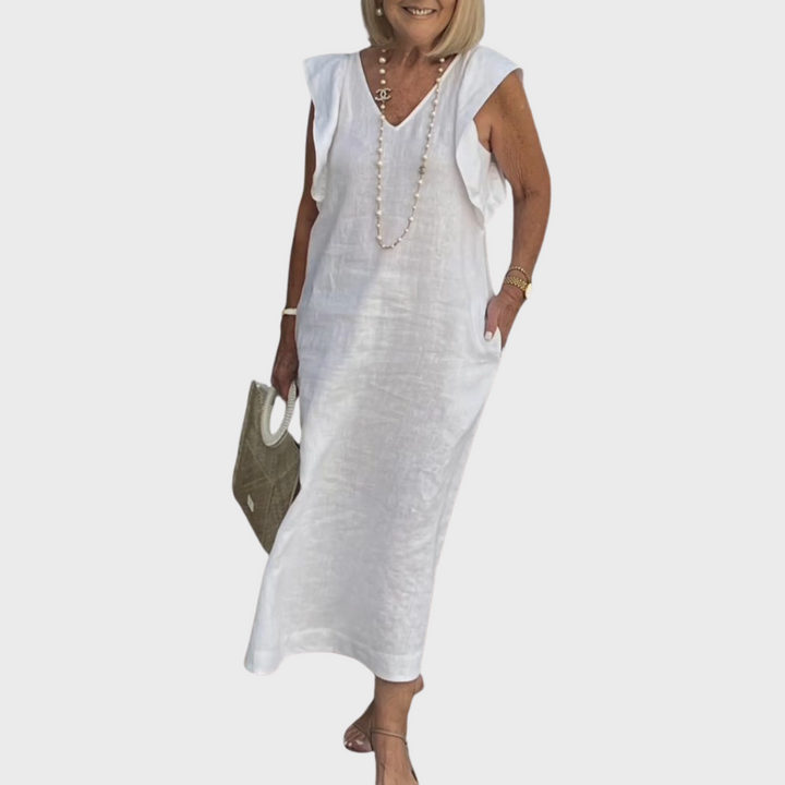 Jenny | Midi Summer Dress with V-Neck and Flutter Sleeves