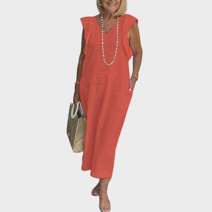 Jenny | Midi Summer Dress with V-Neck and Flutter Sleeves