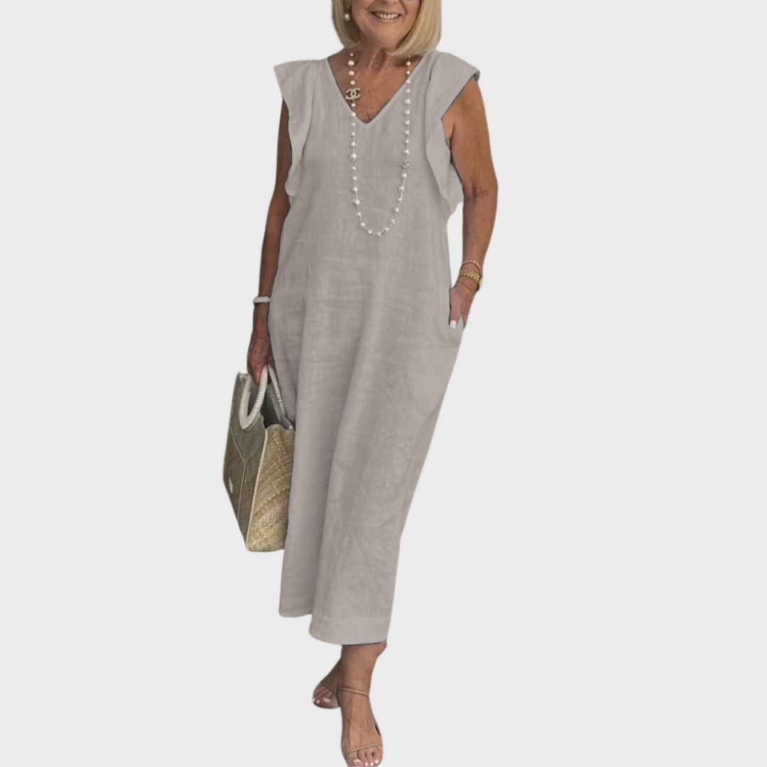 Jenny | Midi Summer Dress with V-Neck and Flutter Sleeves