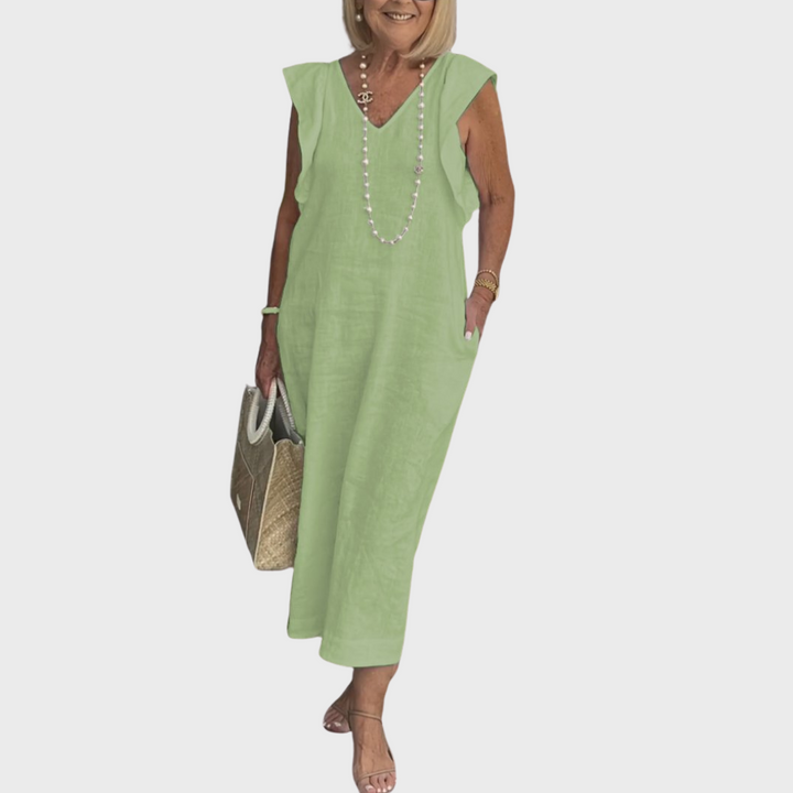 Jenny | Midi Summer Dress with V-Neck and Flutter Sleeves