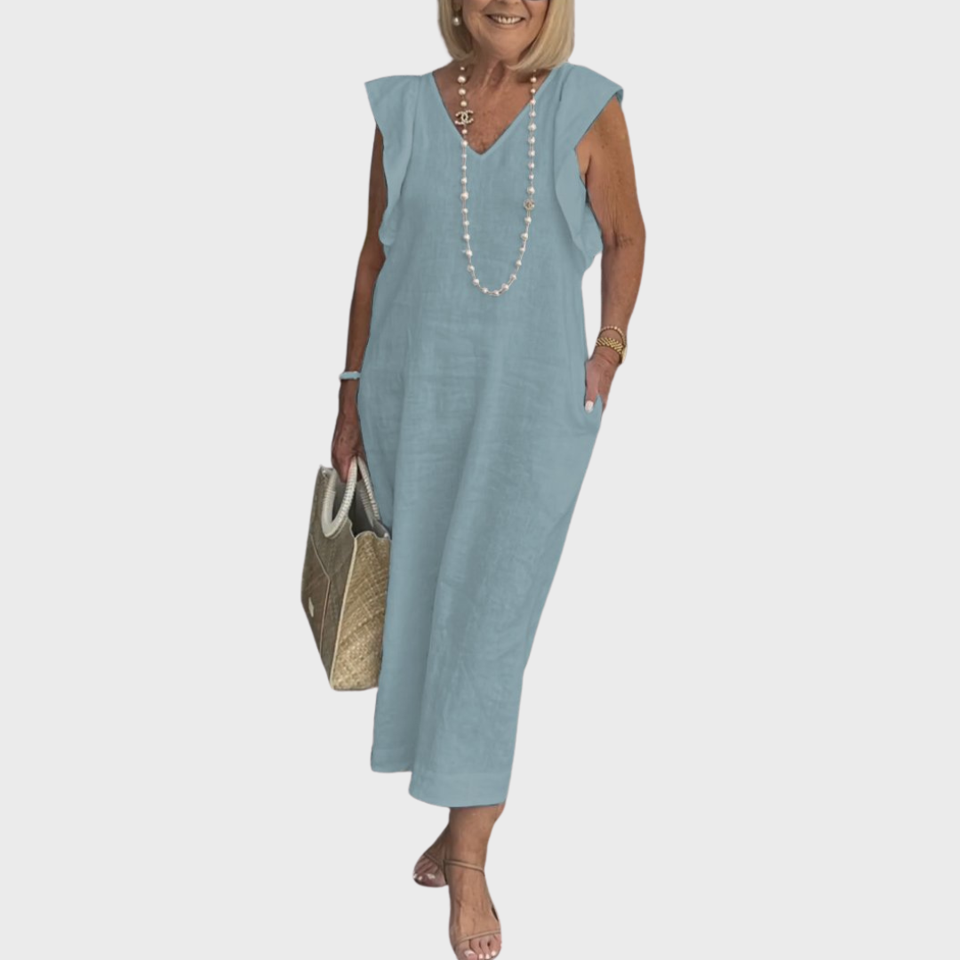 Jenny | Midi Summer Dress with V-Neck and Flutter Sleeves