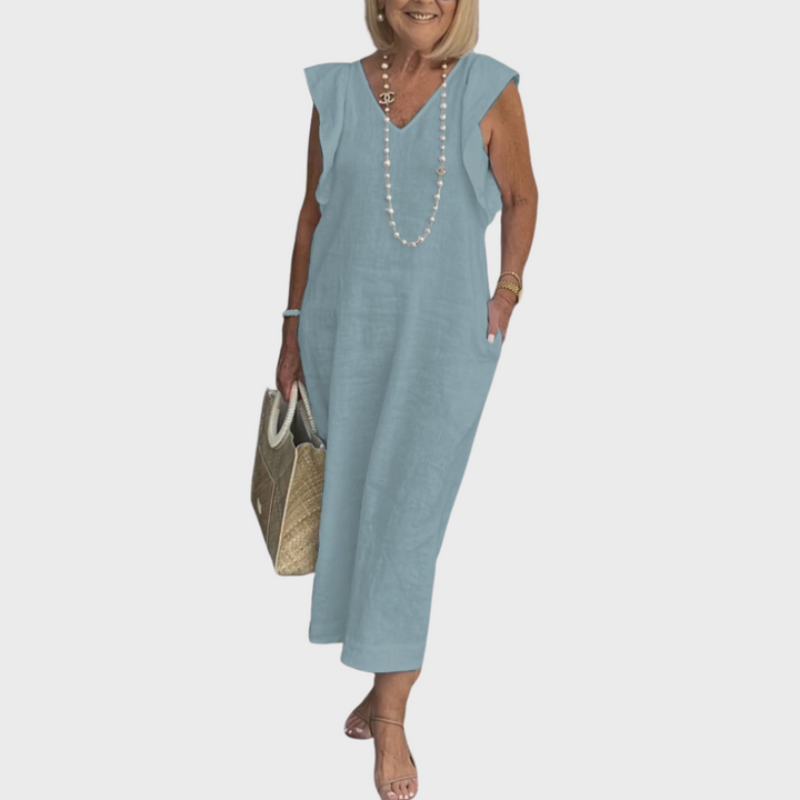 Jenny | Summer Midi Dress V-Neck Cap Sleeve