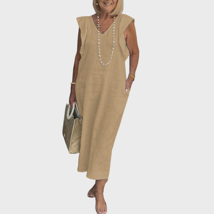 Jenny | Midi Summer Dress with V-Neck and Flutter Sleeves