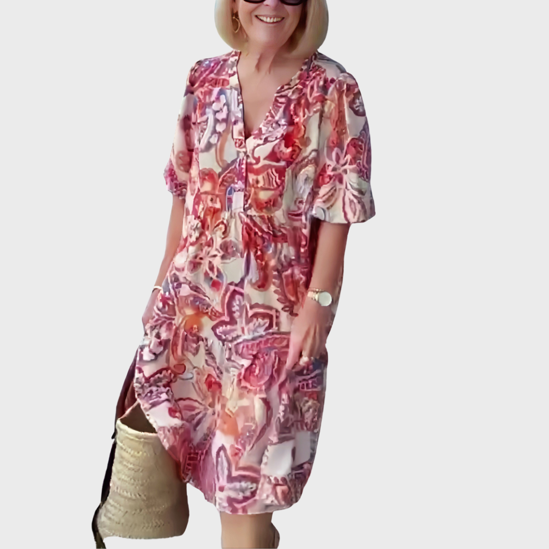 Olivia | Midi Summer Dress with Paisley Print and Short Sleeves