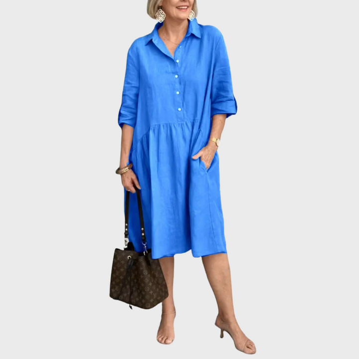 Rita | Midi Shirt Dress with Collared Neck and Front Pockets