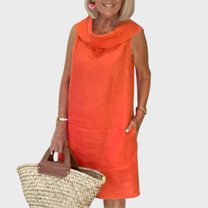 Patty | Mini Summer Dress with Cowl Neck and Front Pockets