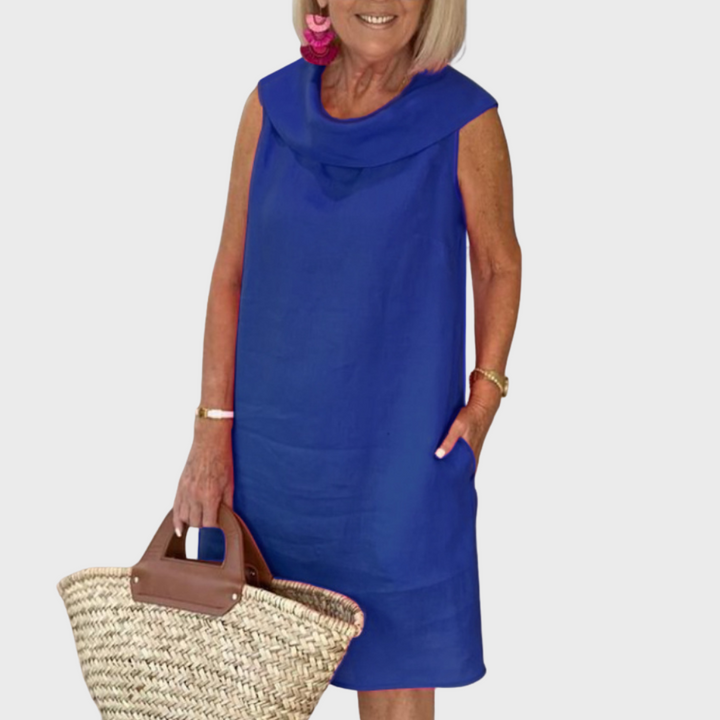 Patty | Mini Summer Dress with Cowl Neck and Front Pockets