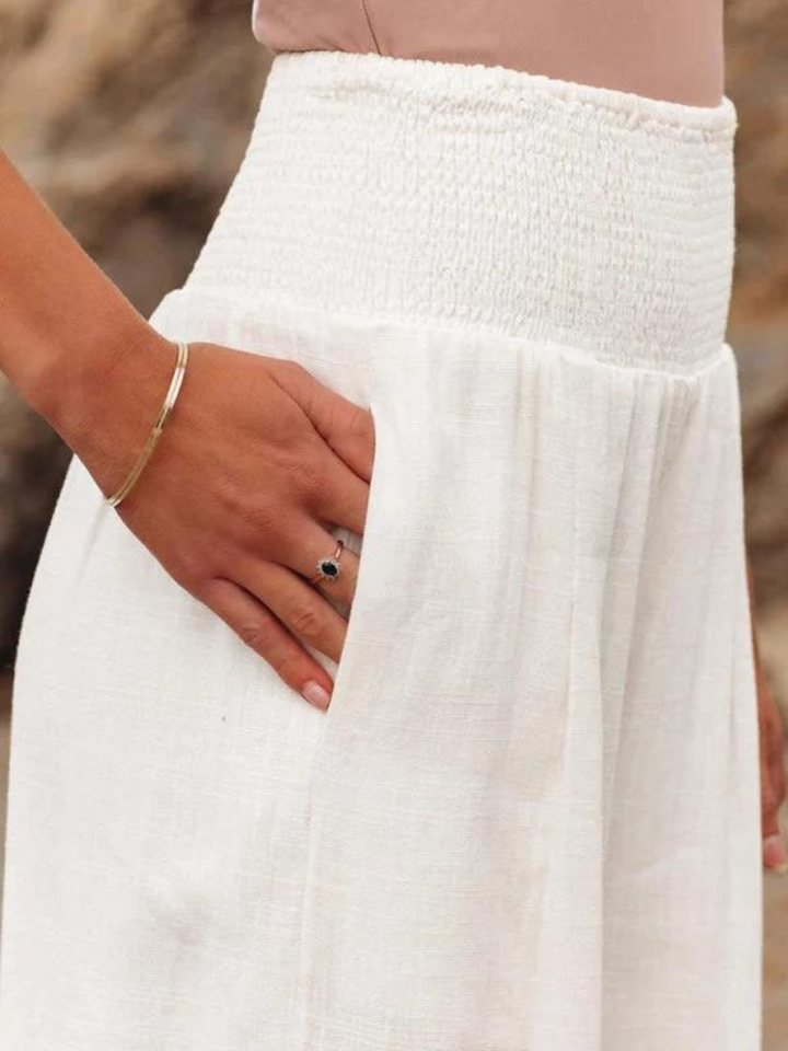 Fia | Wide-Leg Trousers with Smocked Waist and Plain Finish
