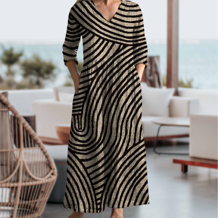Gianna | Maxi Summer Dress with Vintage Stripes and V-Neck