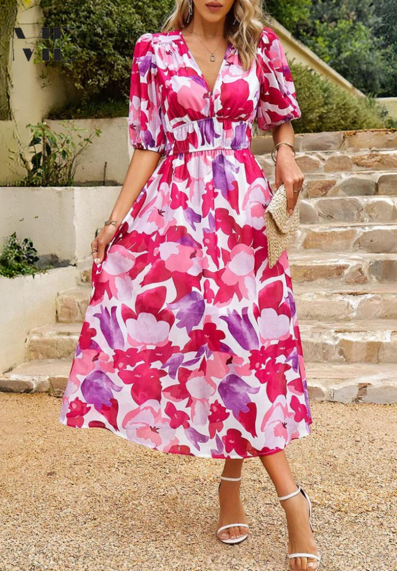 Ruby | Maxi Summer Dress with Floral Print and Belted Waist