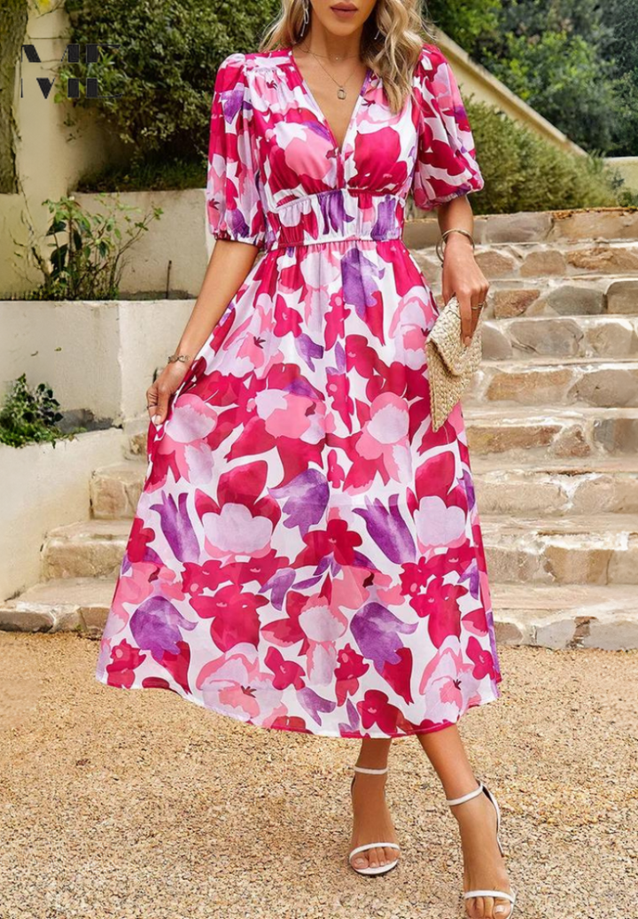 Ruby | Maxi Summer Dress with Floral Print and Belted Waist