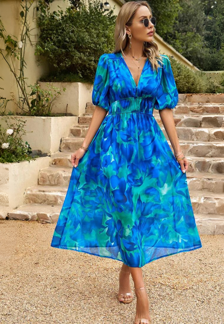 Ruby | Maxi Summer Dress with Floral Print and Belted Waist