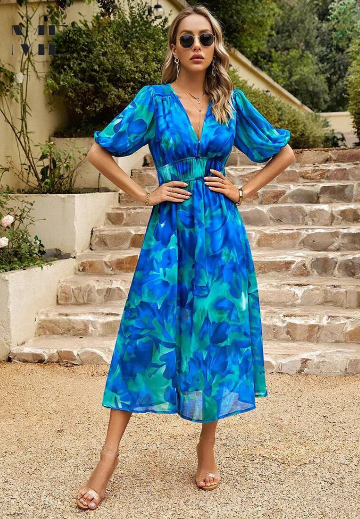 Ruby | Maxi Summer Dress with Floral Print and Belted Waist