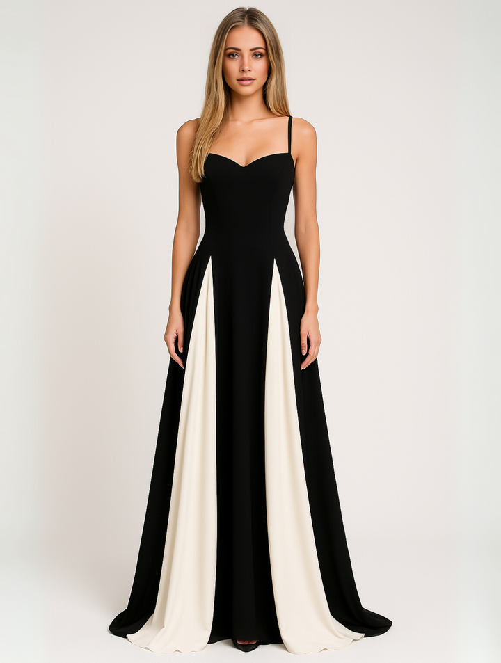 Elise | Maxi Wedding Guest Dress with Sweetheart Neckline and Color Block
