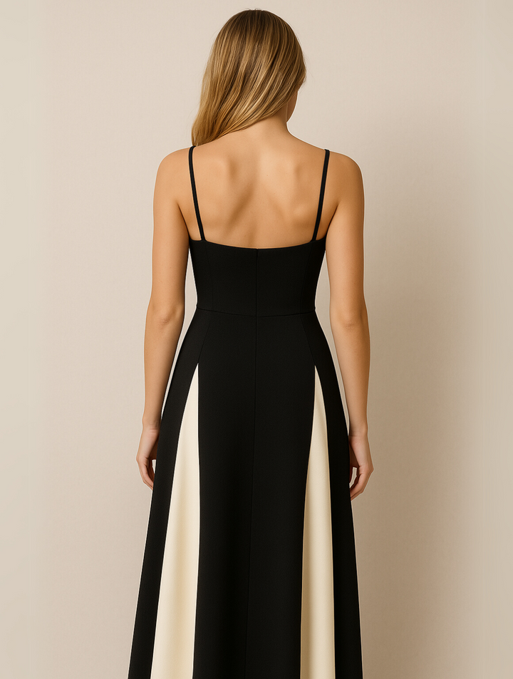 Elise | Maxi Wedding Guest Dress with Sweetheart Neckline and Color Block