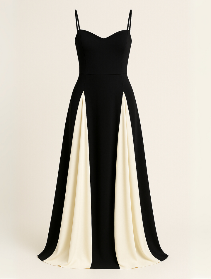 Elise | Maxi Wedding Guest Dress with Sweetheart Neckline and Color Block