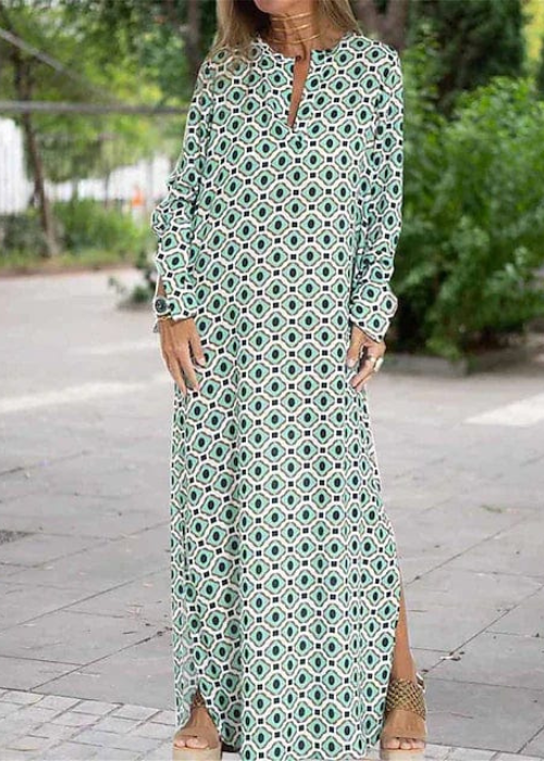 Jennifer | Maxi Summer Dress with Boho Print and Long Sleeves