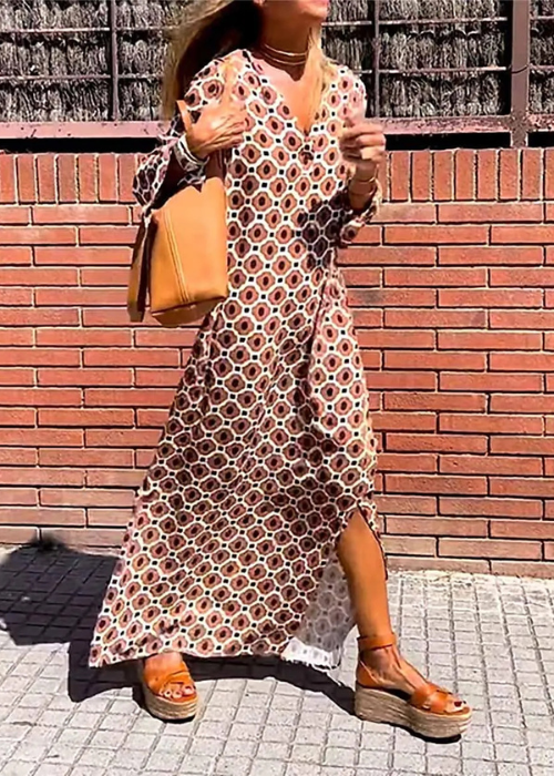 Jennifer | Maxi Summer Dress with Boho Print and Long Sleeves