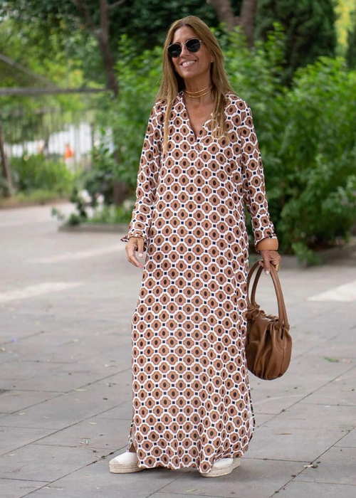 Jennifer | Maxi Summer Dress with Boho Print and Long Sleeves