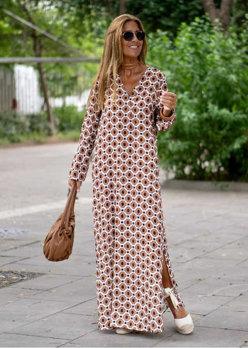 Jennifer | Maxi Summer Dress with Boho Print and Long Sleeves
