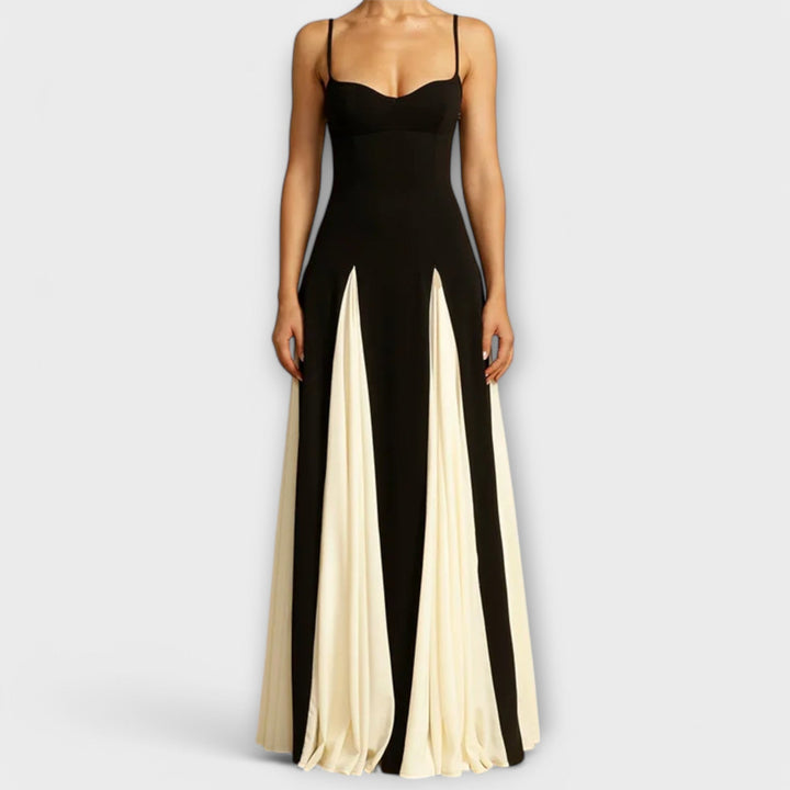Eve | Maxi Wedding Guest Dress with Sweetheart Neck and Colorblock
