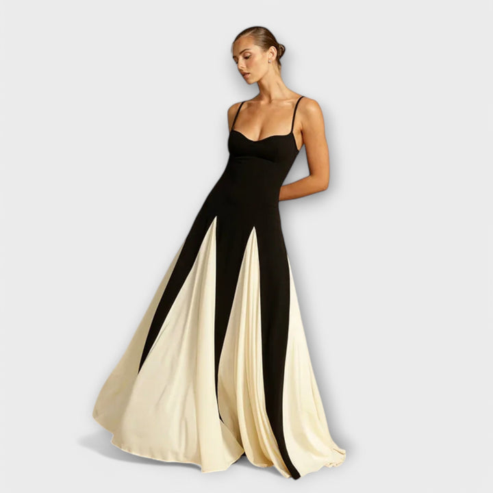 Eve | Maxi Wedding Guest Dress with Sweetheart Neck and Colorblock