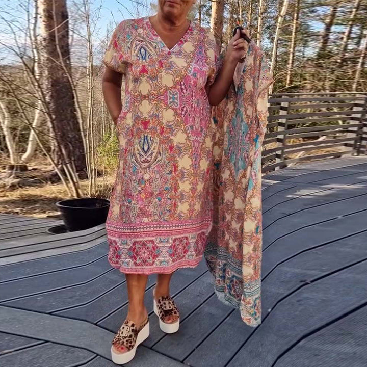 Darcie | Midi Summer Dress with Boho Print and V-Neck