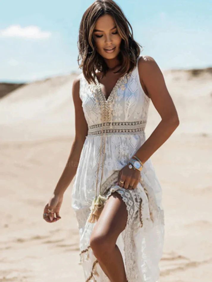 Nicole | Maxi Summer Dress with V-Neck and Embroidered Detail
