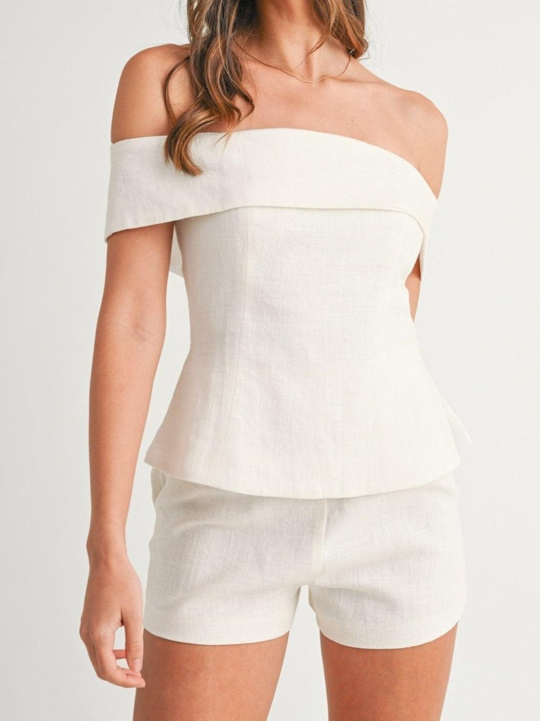 Women's Off Shoulder Two Piece Set with High Waist Shorts