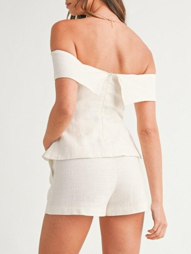 Women's Off Shoulder Two Piece Set with High Waist Shorts