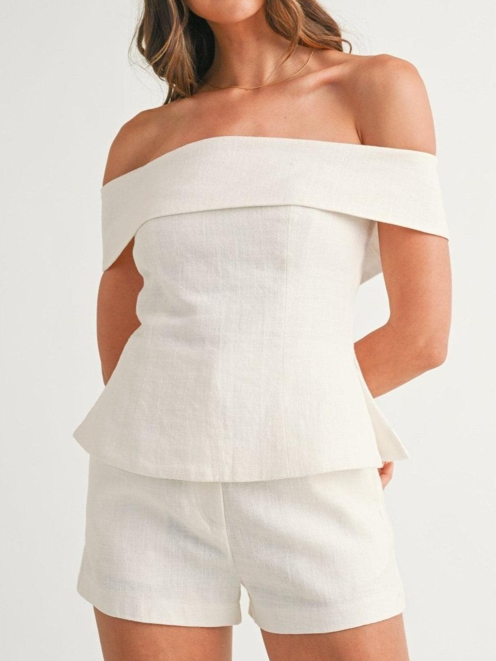 Women's Off Shoulder Two Piece Set with High Waist Shorts
