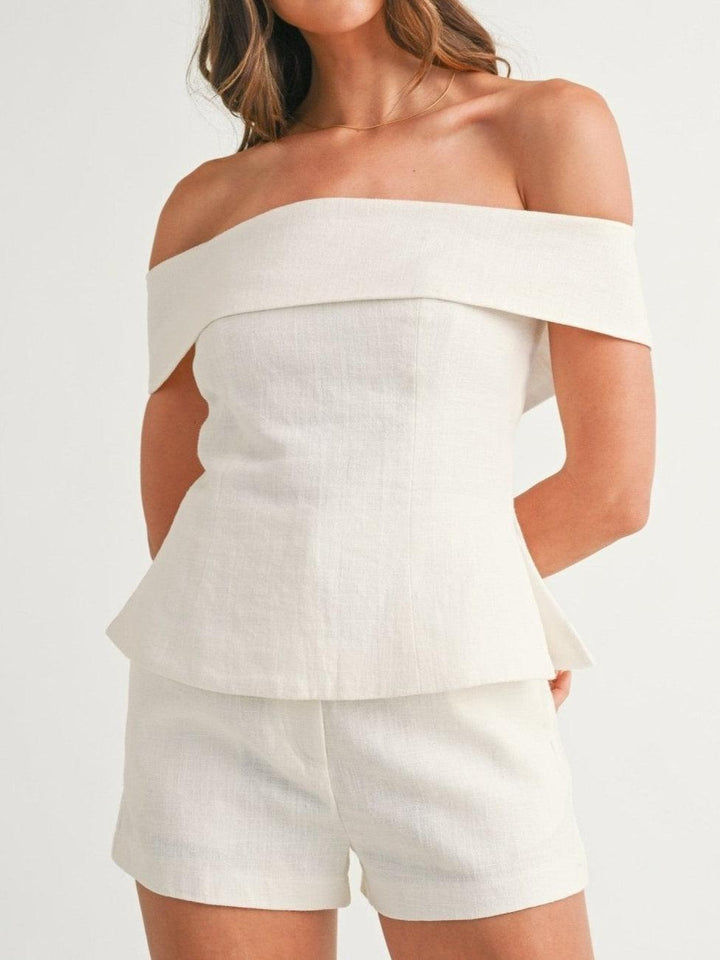 Women's Off Shoulder Two Piece Set with High Waist Shorts