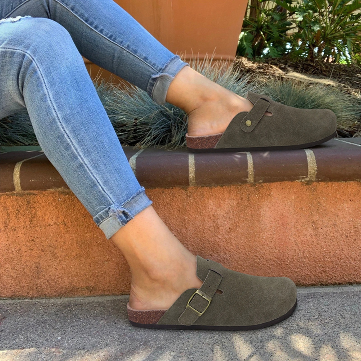 Women's Orthopedic Closed Toe Clogs with Buckle Strap Open Back
