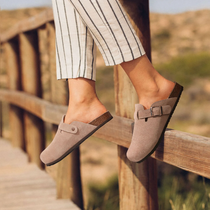 Women's Orthopedic Closed Toe Clogs with Buckle Strap Open Back