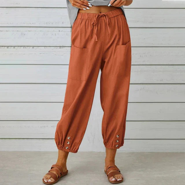 Faye | Tapered Trousers with Drawstring Waist and Patch Pockets